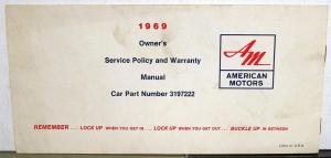 1969 AMC American Motors Owner Service Policy & Warranty Manual Service