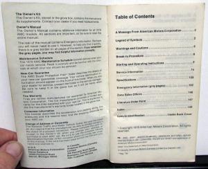 1979 AMC Concord Pacer Spirit AMX Owners Manual Care & Operation