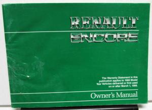 1986 AMC Renault Encore Owners Manual Care & Operation