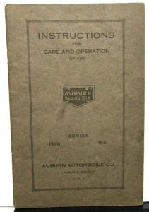 1920-21 Auburn Beauty Six Owners Manual Instruction Book Care Operation Original