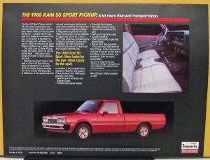 1985 Dodge RAM 50 Sport Pickup Truck Color Sales Sheet Original