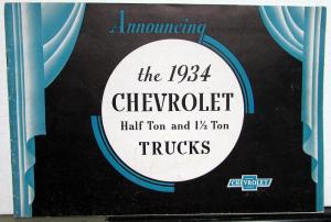 1934 Chevrolet Trucks Sales Brochure Blue on Cover Half & 1 1/2 Ton Models
