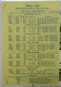 1935 Hercules Hydraulic Dump Bodies Chevrolet Trucks Sales Folder w Price Sheet