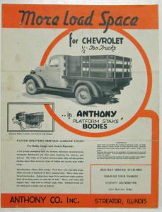 1937 Anthony Co More Load Space for Chevrolet Half Ton Trucks Sales Sheet