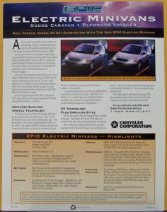 1996 Dodge Caravan Plymouth Voyager Minivans Color Sales Data Sheet Original