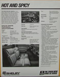 1998 Dodge Shelby Dakota Pickup Truck Sales Data Sheet Original