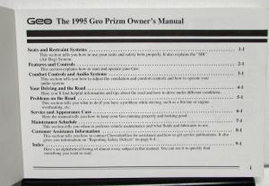 1993 Geo Prizm Owners Manual Care & Operation Maintenance GM