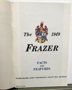 1949 Frazer Owners Manual Care & Operation Maintenance Facts Features Original