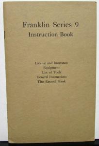 1916-17 Franklin Series 9 Owners Manual Care & Operation Maintenance Original