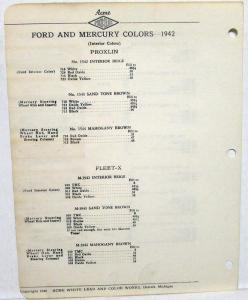 1942 Ford & Mercury Paint Chips Leaflet ACME