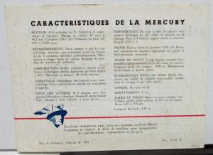 1946 Mercury Foreign Dealer Color Sales Brochure French Text Original Rare