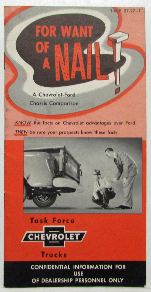 1957 Chevrolet Task Force Trucks Chassis Comparison Sales Brochure CONFIDENTIAL
