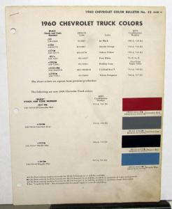 1960 Chevrolet Truck Color Paint Chips Leaflets