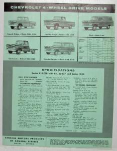 1960 Chevrolet Sturdi-Bilt Trucks Spec Sheet Canadian