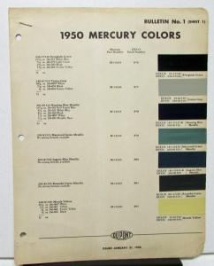 1950 Mercury Color Paint Chips Leaflet DuPont Original