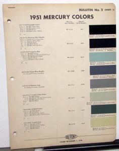 1951 Mercury Color Paint Chips Leaflets DuPont Original