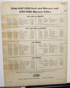 1951 Mercury Color Paint Chips Leaflets DuPont Original