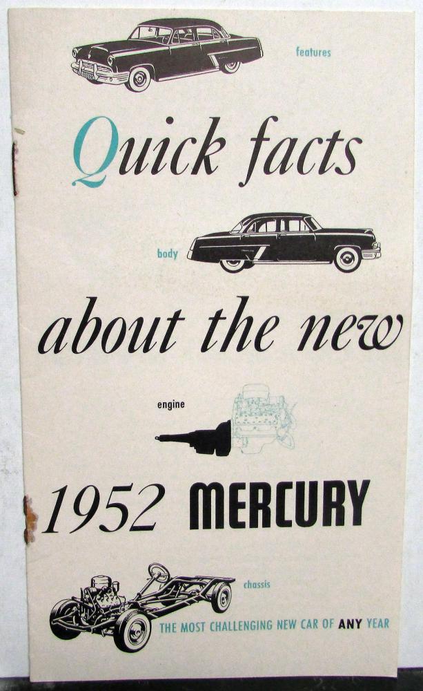 1952 Mercury Dealer Pocket Sales Brochure Quick Facts Features Original
