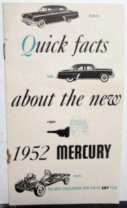 1952 Mercury Dealer Pocket Sales Brochure Quick Facts Features Original