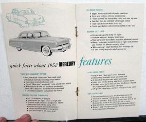 1952 Mercury Dealer Pocket Sales Brochure Quick Facts Features Original