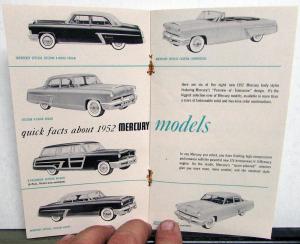 1952 Mercury Dealer Pocket Sales Brochure Quick Facts Features Original