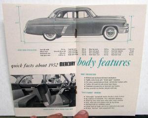 1952 Mercury Dealer Pocket Sales Brochure Quick Facts Features Original