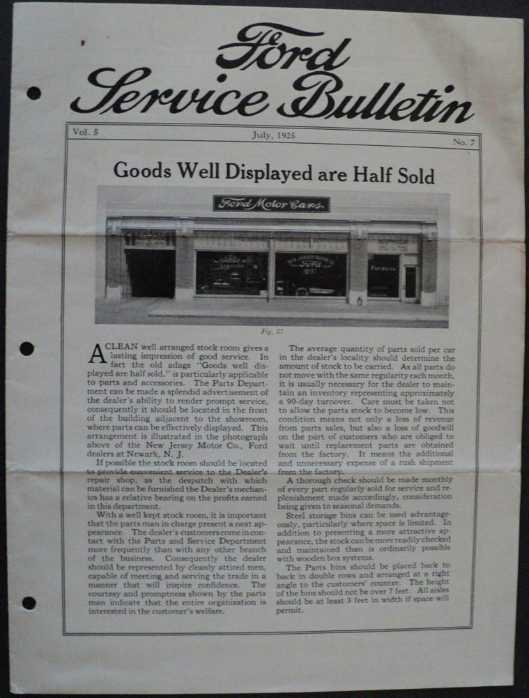 Ford Service Bulletin Vol 5 No 7 July 1925 Window Regulators Original