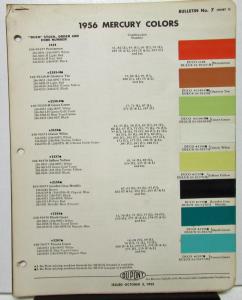 1956 Mercury Color Paint Chips Leaflet DuPont Original