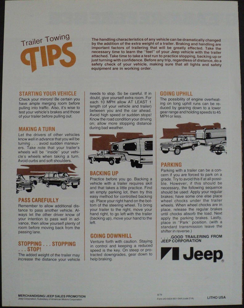 1980 Jeep Trailer Towing Product Information Brochure