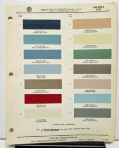 1960 Mercury Color Paint Chips Leaflet Ditzler Original