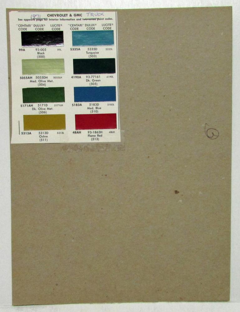 1971 Chevrolet Truck Color Paint Chips Centari Dulux Lucite