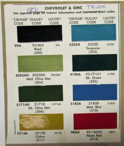 1971 Chevrolet Truck Color Paint Chips Centari Dulux Lucite