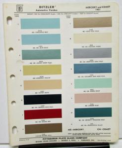 1961 Mercury & Comet Color Paint Chips Leaflet Ditzler Original
