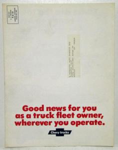 1972 Chevrolet Trucks Good News For You Fleet Sales Mailer Folder