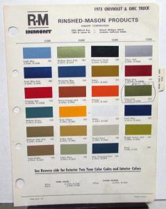 1973 Chevrolet & GMC Truck Color Paint Chips By RM Pickup Sprint Blazer LUV More