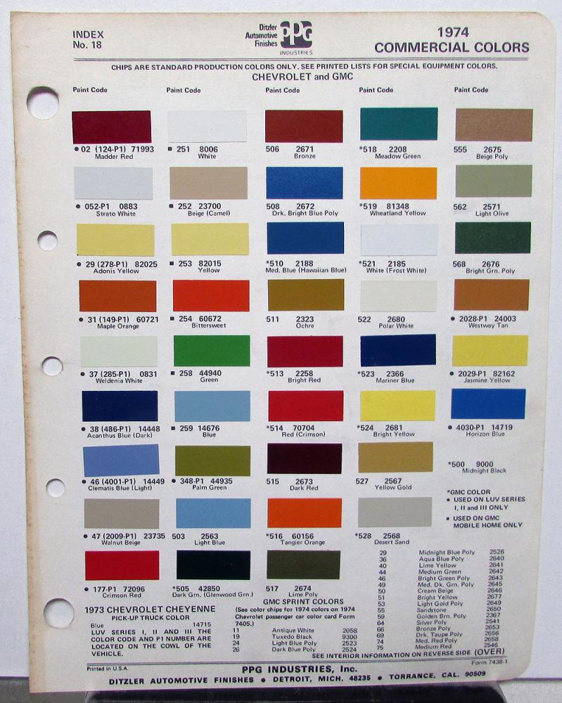 1974 Chevrolet and GMC Truck Color Paint Chips Commercial PPG