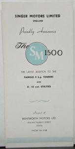 1949 1950 Singer Motors SM1500 Auto Original Autralian Sales Folder