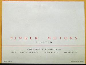 1949 Singer Nine Ten Twelve Car Models Original British Sales Folder