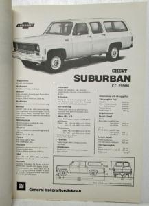 1975 Chevrolet Stapled Data Sheets Chevy Blazer Suburban Pick-Up Swedish Text