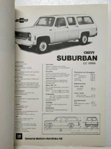 1975 Chevrolet Stapled Data Sheets Chevy Blazer Suburban Pick-Up Swedish Text