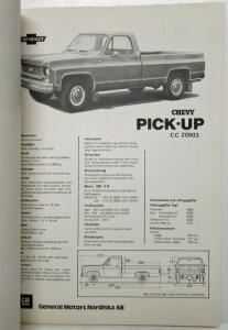 1975 Chevrolet Stapled Data Sheets Chevy Blazer Suburban Pick-Up Swedish Text