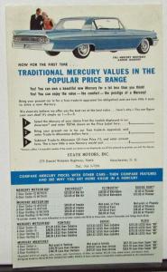 1961 Mercury Meteor & Monterey Dealer Sales Postcard Mailer Values Comparison