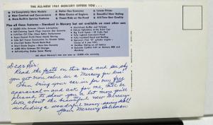 1961 Mercury Meteor & Monterey Dealer Sales Postcard Mailer Values Comparison