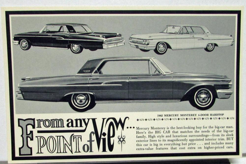1962 Mercury Monterey Dealer Sales Mailer Postcard Price Comparison Original