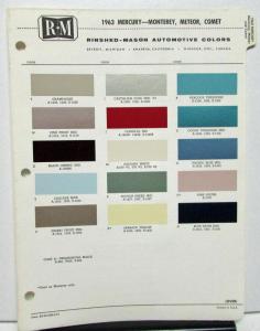 1963 Mercury Color Paint Chips Leaflet RM Original