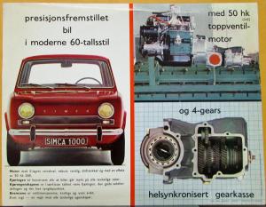 1959 thru 1961 ? SIMCA 1000 Car NORWEGIAN  Sales Data Sheet Color Original