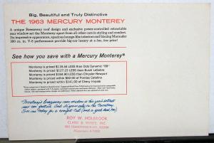 1963 Mercury Monterey Dealer Promotional Postcard Mailer Original