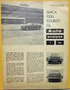 1965 SIMCA 1500 Tourist GL Auto Analyse Sales Folder DUTCH Text Original