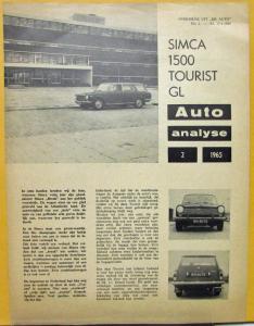 1965 SIMCA 1500 Tourist GL Auto Analyse Sales Folder DUTCH Text Original