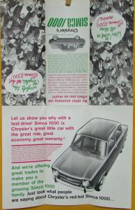 1965 1966 SIMCA 1000 Chrysler Import Sales Folder Original